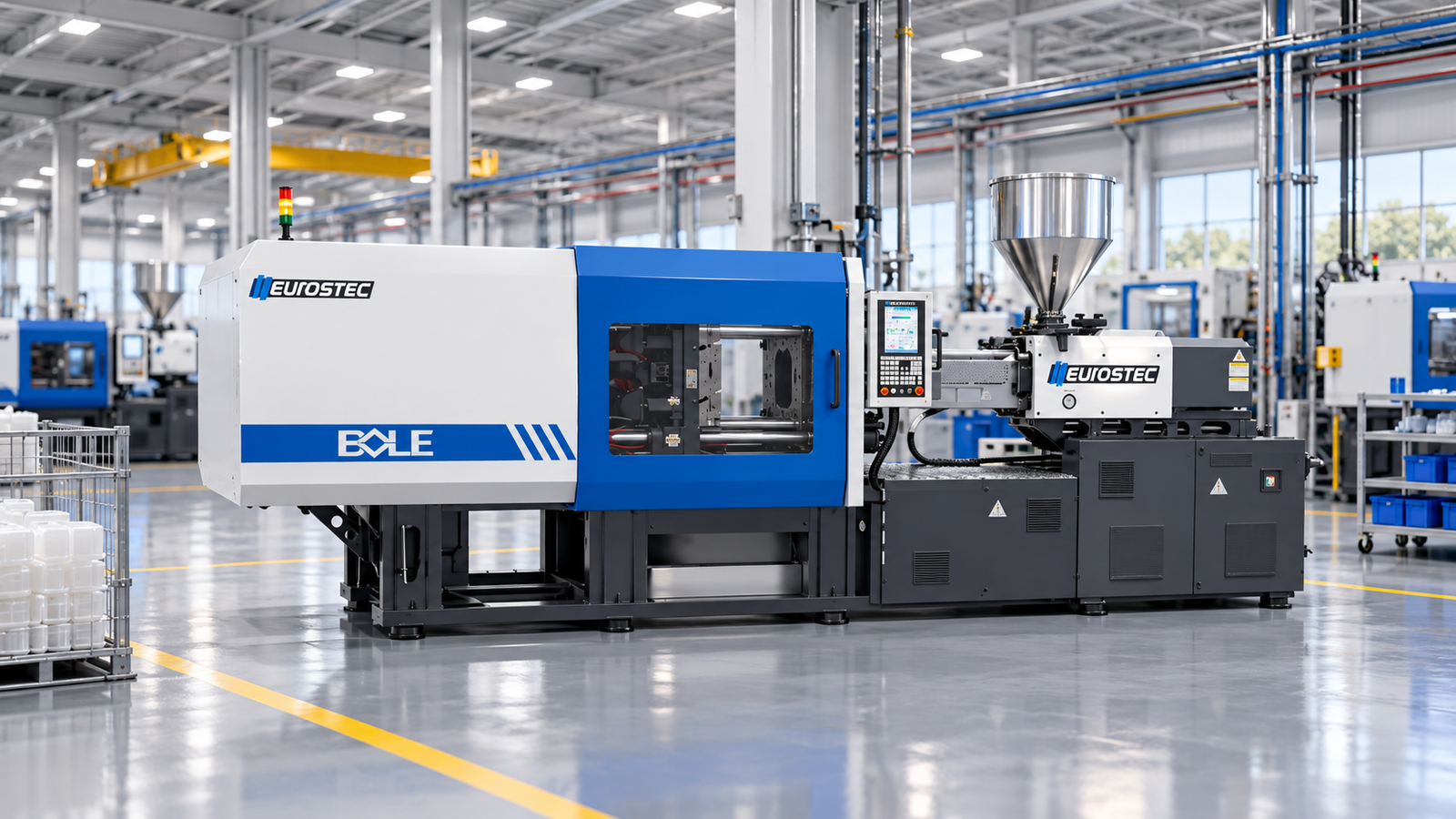 Máquina injetora em ambiente industrial